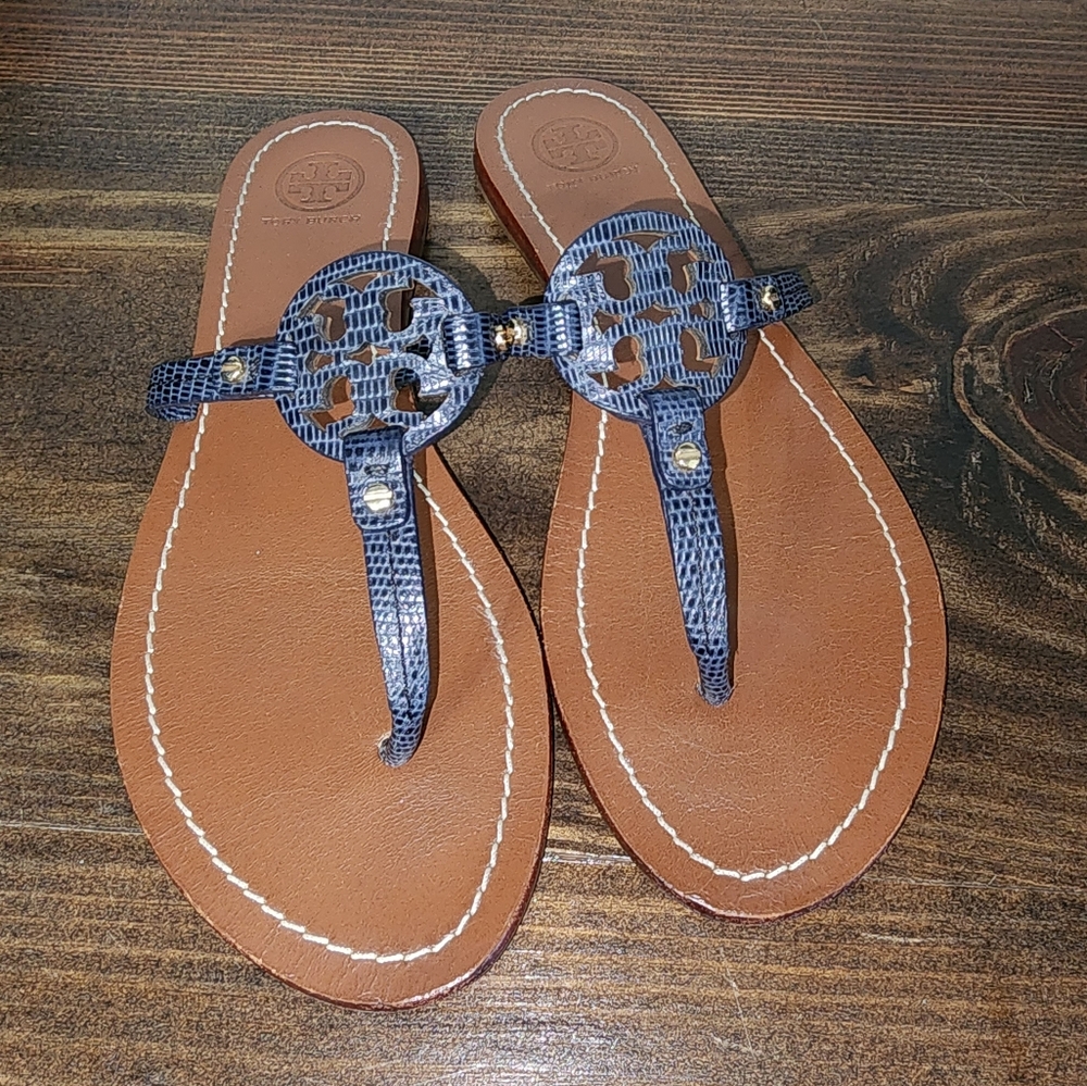 Tory Burch 7.5 Gabriel Navy Pattern Mini Miller Sandals